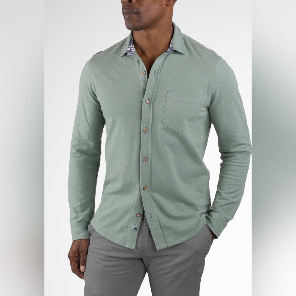 Tailor Vintage Connecticut Originals Comfort Stretch Knit Men's Shirt L Green